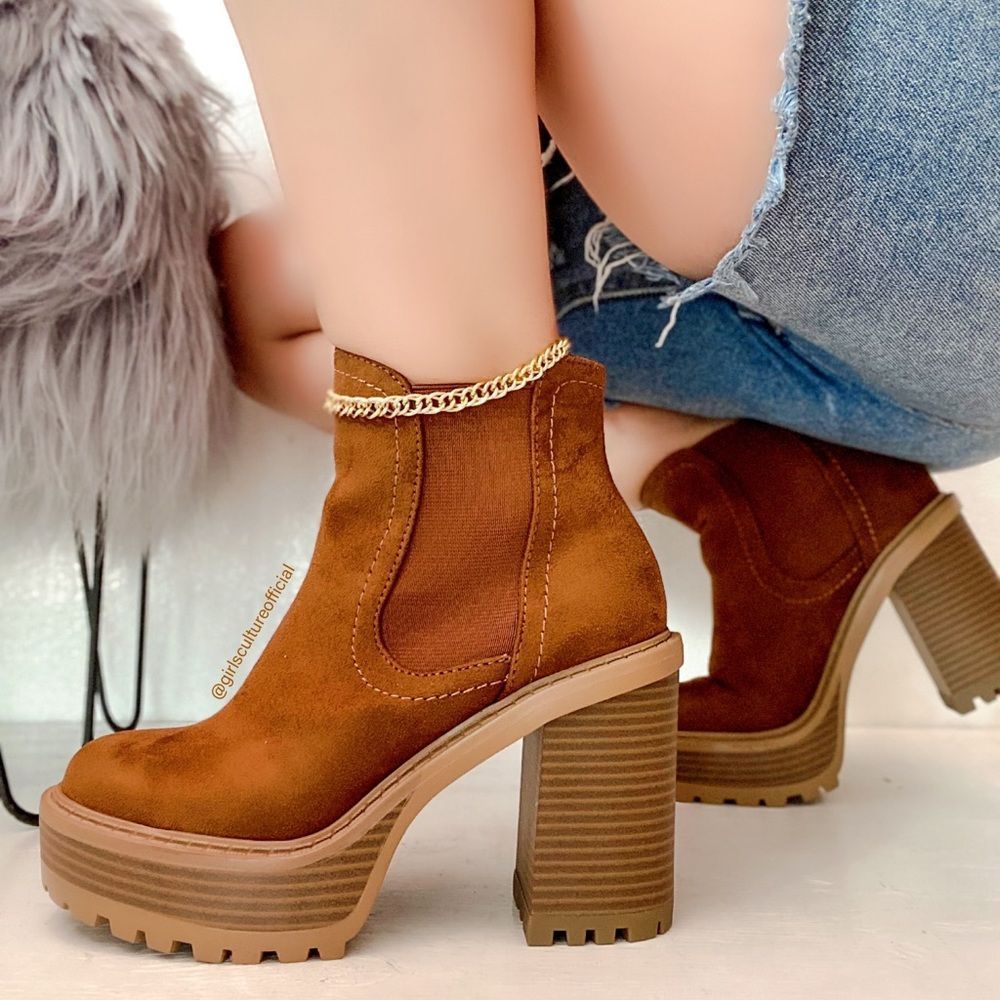 Tan Motorcycle Platform Booties